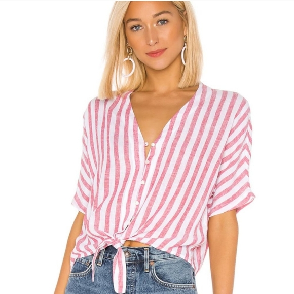 Rails Thea Carmine stripe button up tie top - Picture 1 of 15